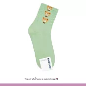 Kankoku韓國 三隻領結熊熊小頭中筒襪 * 蘋果綠