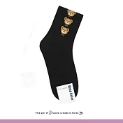Kankoku韓國 三隻領結熊熊小頭中筒襪 * 黑色