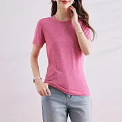 【MsMore】 彩度軟糯舒適雲朵T恤圓領短袖修身短版百搭上衣# 122009 L 粉紅色