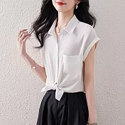 【MsMore】 法式短袖襯衫小蓋袖氣質垂順簡約短版上衣# 122010 3XL 白色