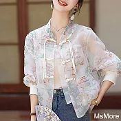 【MsMore】 中式國風外套小個子復古刺繡緹花薄款防曬夾克短版# 122033 M 白色