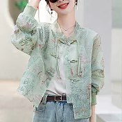 【MsMore】 中式國風外套小個子復古刺繡緹花薄款防曬夾克短版# 122033 XL 綠色