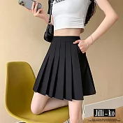 【Jilli~ko】鬆緊高腰顯瘦口袋款半身百褶裙 J11814  XL 黑色