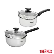 【THERMOS膳魔師】不鏽鋼附瀝水蓋雪平鍋 超值兩件組(SPC-S18+SPC-S20)