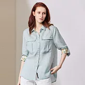 【 ST.MALO】森林涼感水洗精品亞麻女上衣-2418WS- XL 迷霧藍
