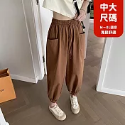 【慢。生活】中大尺碼棉麻寬鬆九分束腳蘿蔔褲 5330  FREE 咖色