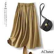 【ACheter】 原創文藝時尚韓版工裝寬鬆顯瘦百搭減齡半身長裙# 121894 XL 卡其色