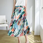 【ACheter】 法式浪漫印花半身裙絲質垂感氣質高腰長裙# 121935 M 藍色