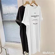 【MsMore】 韓國短袖連身裙大碼顯瘦中長款T恤圓領過膝休閒洋裝# 122163 M 白色