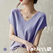 【Lockers 木櫃】夏季顯瘦桑蠶絲V領針織T恤 L113052701 L 紫色