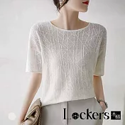 【Lockers 木櫃】夏季莊園提花亞麻針織短袖T恤 L113052704 XL 白色