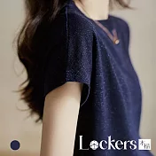 【Lockers 木櫃】夏季氣質透氣亮絲短袖針織T恤 L113052707 L 藏青色