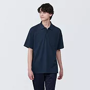 【MUJI 無印良品】男棉水洗天竺短袖POLO衫 M 暗藍