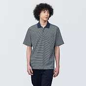 【MUJI 無印良品】男棉水洗天竺短袖POLO衫 M 暗藍橫紋
