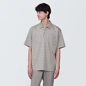 【MUJI 無印良品】男棉水洗天竺短袖POLO衫 M 摩卡棕橫紋