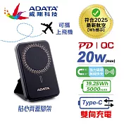 【ADATA 威剛】R050 5000mAh 無線磁吸快充 20W PD/QC極速快充行動電源(BSMI認證) 星空黑