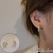 【卡樂熊】S925銀針珍珠混搭小眾造型耳環飾品- 金色