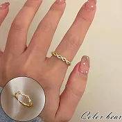 【卡樂熊】輕奢編織麻花微鑲鋯石造型戒指- 金色