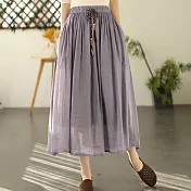 【ACheter】 文藝復古中長款雙層半身裙鬆緊腰系帶百褶A字長裙# 122211 XL 紫色
