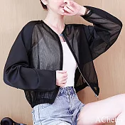 【ACheter】 防曬開衫輕薄透氣純色長袖空調衫百搭外套短版外罩# 122254 2XL 黑色