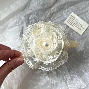 【JENG】法式復古花朵珍珠蕾絲後腦勺鯊魚髮夾 白色