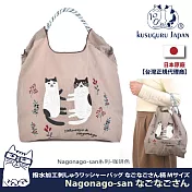 【Kusuguru Japan】日本眼鏡貓 手提包 環保袋日本刺繡尼龍購物袋(多款任選)  -Nagonago-san系列-咖啡色