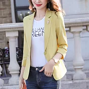 【MsMore】 西裝外套氣質短款修身收腰氣質薄款小個子七分袖西服# 122351 3XL 黃色