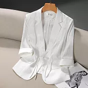 【MsMore】 西裝外套薄款新中式國風小個子短款七分袖百搭# 122352 L 白色