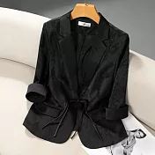 【MsMore】 西裝外套薄款新中式國風小個子短款七分袖百搭# 122352 M 黑色
