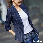 【MsMore】 小西裝外套薄款小個子七分袖短款垂感網紅條紋百搭西服# 122353 3XL 藍色