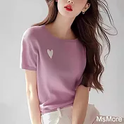 【MsMore】 流行短袖顯瘦遮肉上衣減齡愛心印花圓領短版# 122360 FREE 紫色