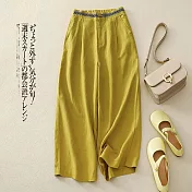 【慢。生活】鬆緊腰薄款休閒棉麻九分褲 XL-XXL M61  2XL 黃色