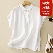 【慢。生活】中大尺碼簡約透氣棉麻文藝短袖條紋襯衫 6851 FREE 白色