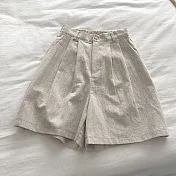 【慢。生活】透氣棉麻復古高腰闊腿五分褲 8136 FREE 杏色