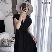 【AMIEE】法式氣質連身裙洋裝(KDDY-6637) M 古典黑