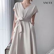 【AMIEE】法式氣質連身裙洋裝(KDDY-6637) M 凝脂白
