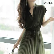 【AMIEE】仙氣百褶連身裙洋裝(KDDY-3317) M 綠色