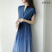 【AMIEE】仙氣百褶連身裙洋裝(KDDY-3317) 2XL 藍色