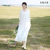【AMIEE】氣質中國風飄逸連身裙洋裝(KDDY-8291) M 白色