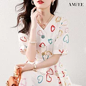 【AMIEE】韓系印花連身裙洋裝(KDDY-4481) 2XL 白色