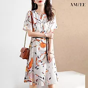 【AMIEE】氣質幾何印花連身裙洋裝(KDDY-2990) 2XL 花色
