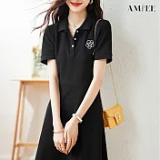 【AMIEE】赫本風連身裙洋裝(KDDY-8907) M 黑色