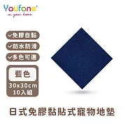 【YOUFONE】日式免膠黏貼式地墊/無黏膠地墊/隨撕隨黏地墊/可水洗-30*30cm-10入/包 -藍色