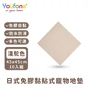 【YOUFONE】日式免膠黏貼式地墊/無黏膠地墊/隨撕隨黏地墊/可水洗-45*45cm-10入/包 -淺駝