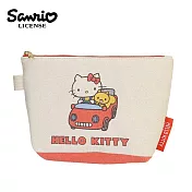 【日本正版授權】凱蒂貓 50周年 帆布 船型 化妝包 收納包/鉛筆盒/筆袋 Hello Kitty - 紅色款
