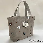 【卡樂熊】棉麻布質貓咪壓紋造型手提包/手提袋(三色)- 灰色
