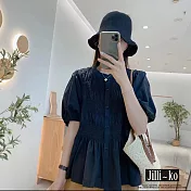 【Jilli~ko】法式皺褶設計感泡泡袖襯衫女 J11863  FREE 黑色