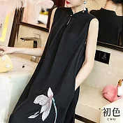 【初色】旗袍式復古寬鬆顯瘦立領無袖素色連身裙洋裝-黑色-33729(M-2XL可選) M 黑色