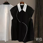 【初色】撞色翻領棉麻風無袖背心襯衫上衣-共2色-33666(M-2XL可選) XL 黑色