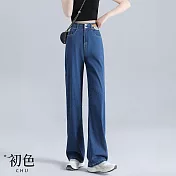 【初色】高腰冰絲輕薄牛仔長褲直筒寬褲-共3款2色-34451(M-3XL可選) 3XL 深復古加長款